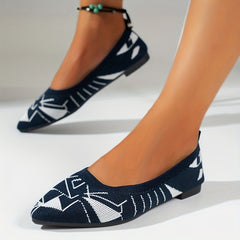 Women's Pointed Toe Knitted Ballet Flats Soft Sole Slip On Shoes