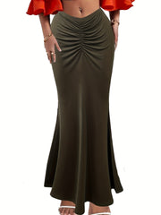 Ruched Bodycon Skirt Elastic Waist Spring Summer Women's Clothing