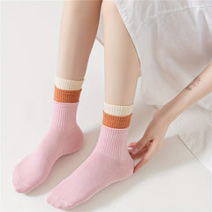 6 Pairs Colorblock Ribbed Mid Tube Socks Women's Stockings
