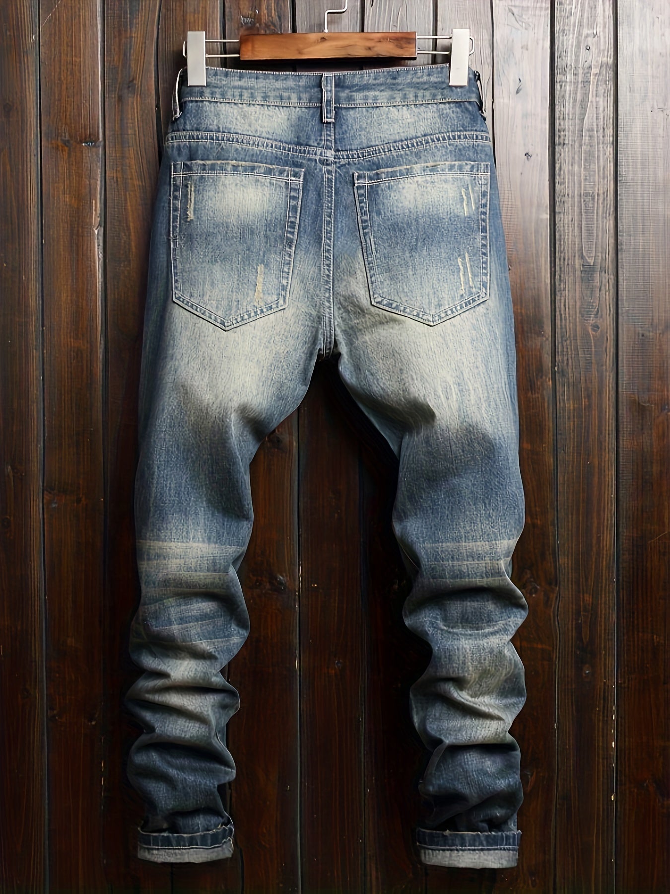Men's Slim Fit Ripped Jeans Casual Street Style Vintage Denim Pants