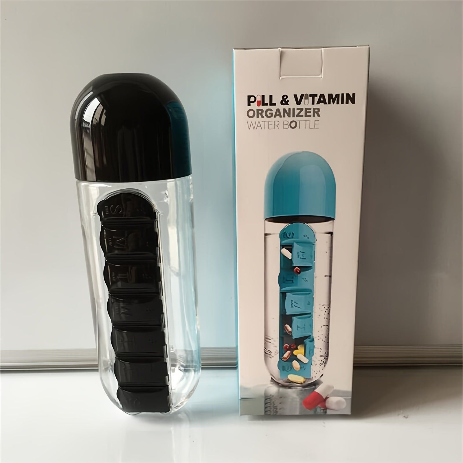 Aeyeele 600ml Water Bottle with Pill Box