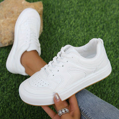 Women's Solid Flat Lace Up Sport Shoes Breathable Non slip Outdoor Board Shoes