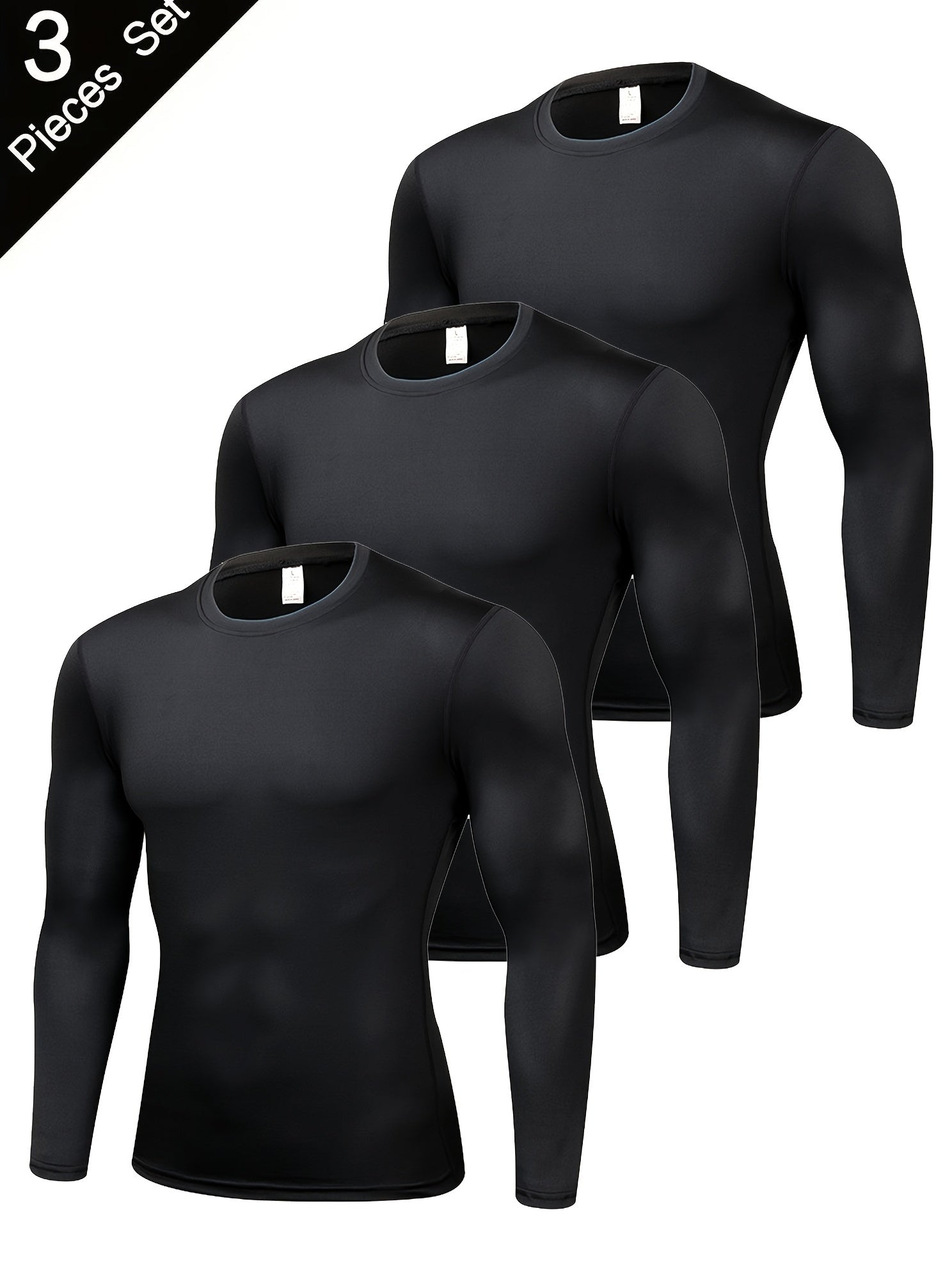 Men's Quick Drying Long Sleeve Shirt - High Stretch Crew Neck Undershirts