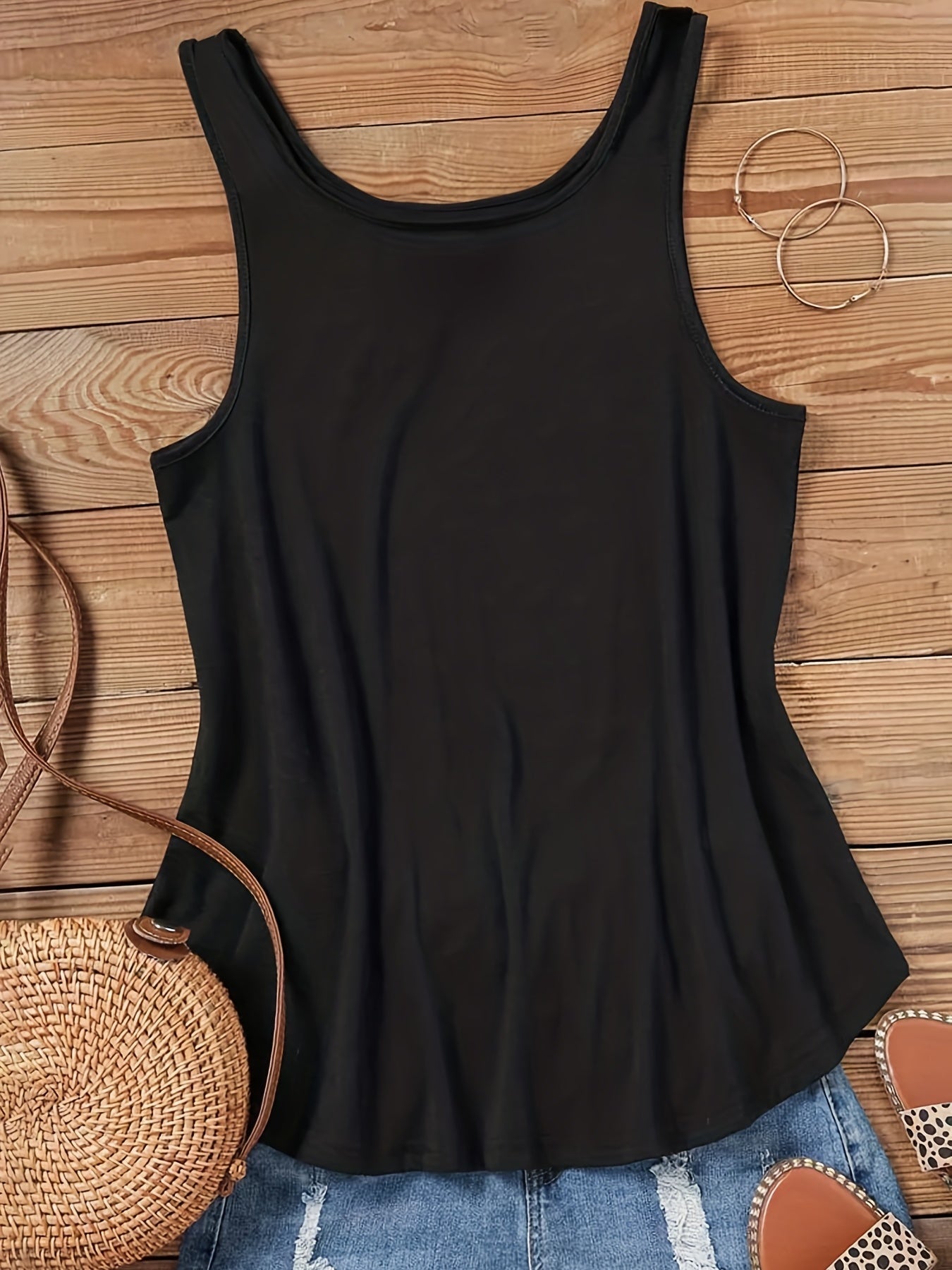 Dual Straps Cami Top Sleeveless Casual Crew Neck Summer