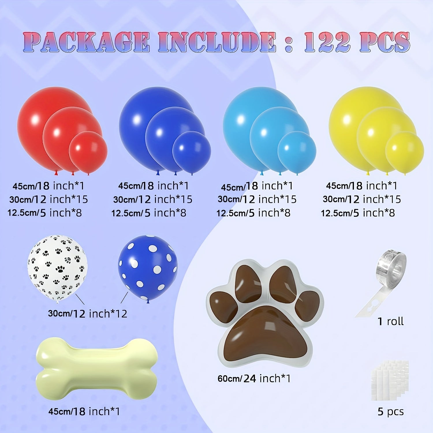 122pcs Paw Birthday Balloons Garland Kit Dog Paws Spotted Balloons Bone Foil Bal