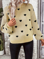 Heart Print Round Neck Sweater