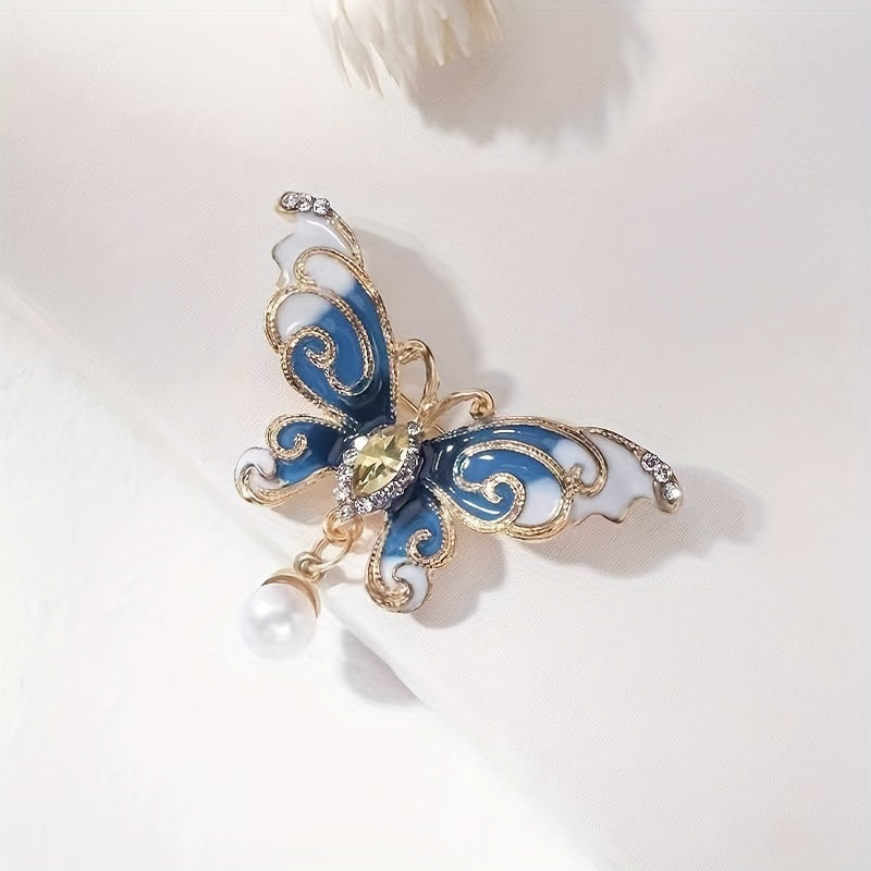 Turquoise Butterfly Brooch with Freshwater Pearls for Girls