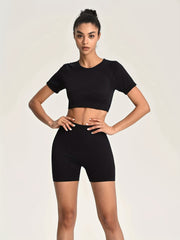 Yoga Workout Set: Crop T-shirt & Running Suit - Women's Activewear