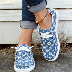 Women's Snowflake Pattern Boat Shoes Lace Up Flat Shoes