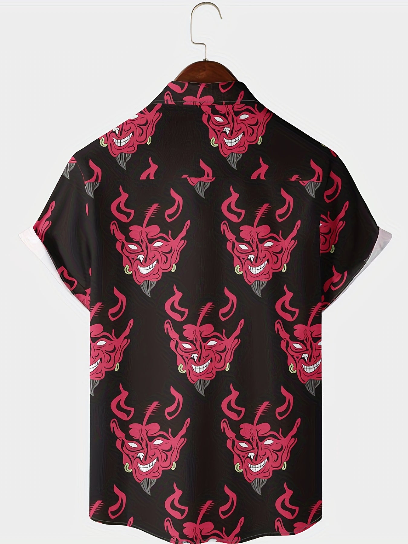 Demon Pattern Short Sleeve Shirt Men's Casual Button Up Shirt