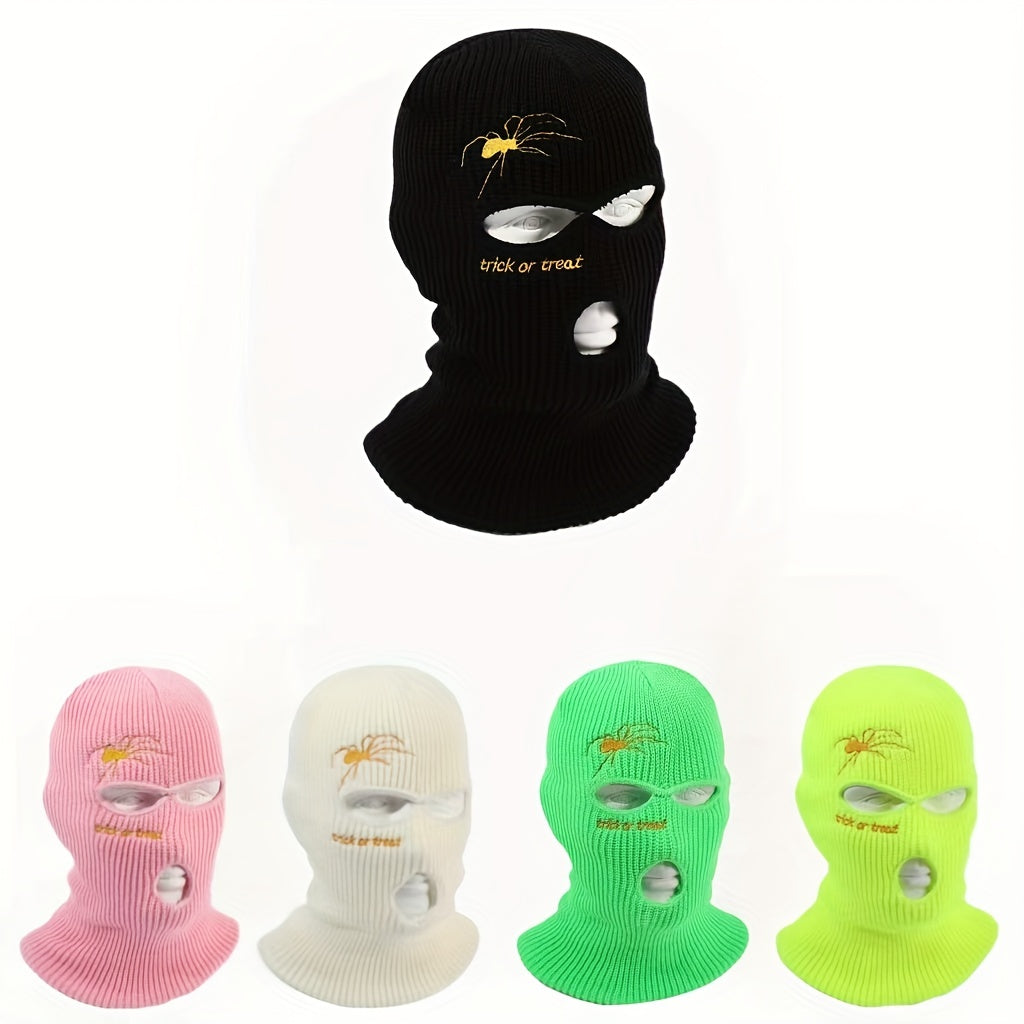 Spider Embroidery Balaclava Hat Ski Knitted Hat