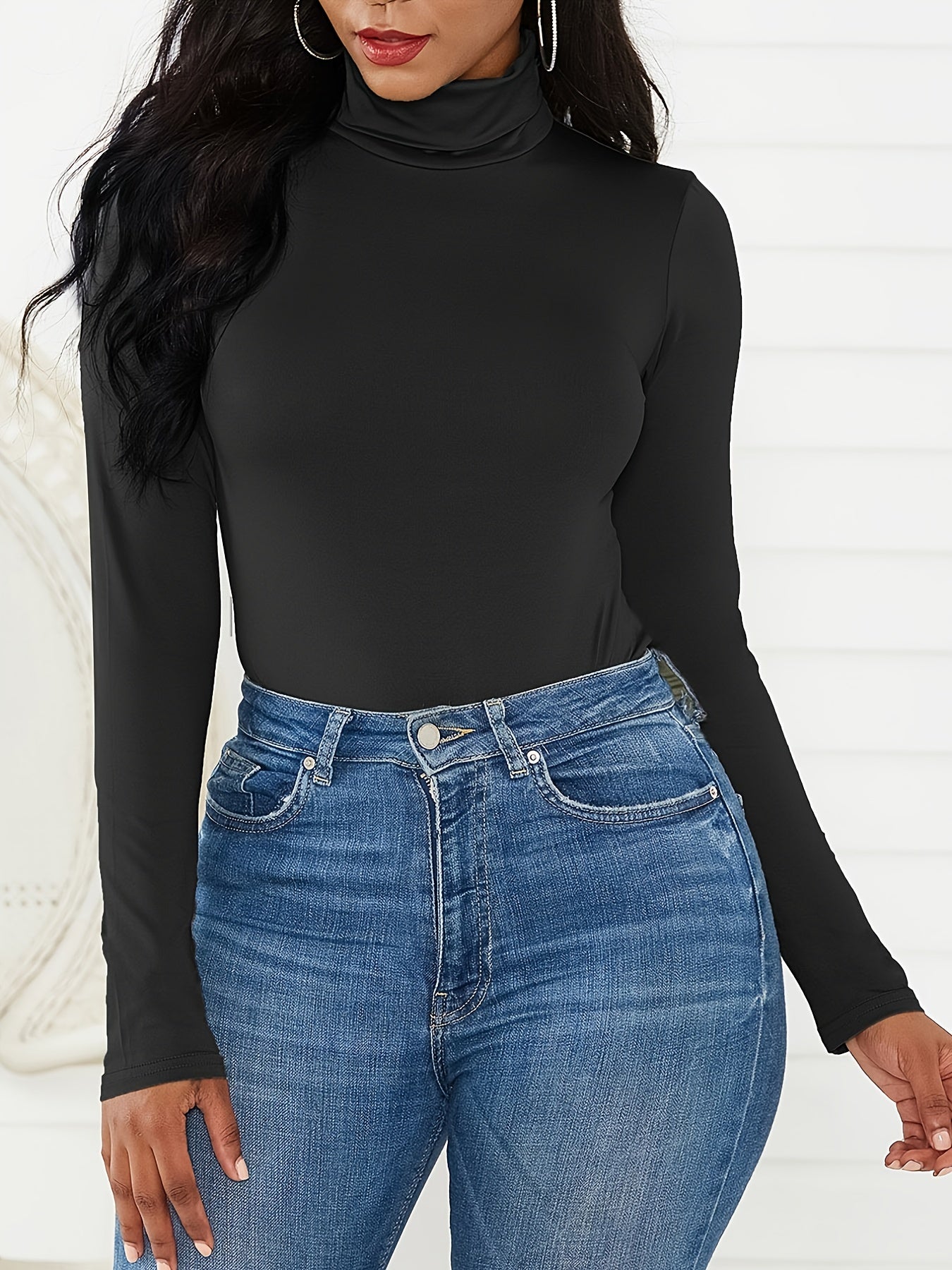 Sexy Turtleneck Slim Fit Bodysuit Long Sleeve One Piece