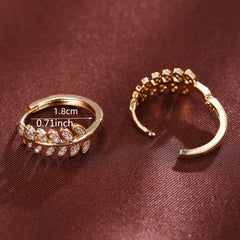 Leaf Shaped Hoop Huggie Earrings Inlaid Zircon 18K Plated