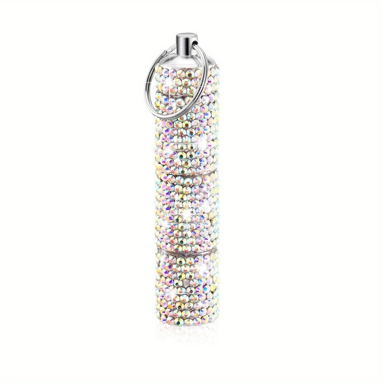 Rhinestone Pill Case Container Keychain for Travel