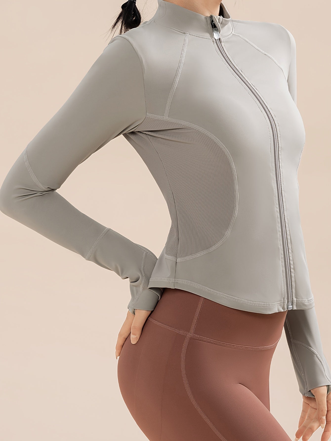Full Zip Long Sleeve Sports Jacket Moisture Wicking Breathable Running Top