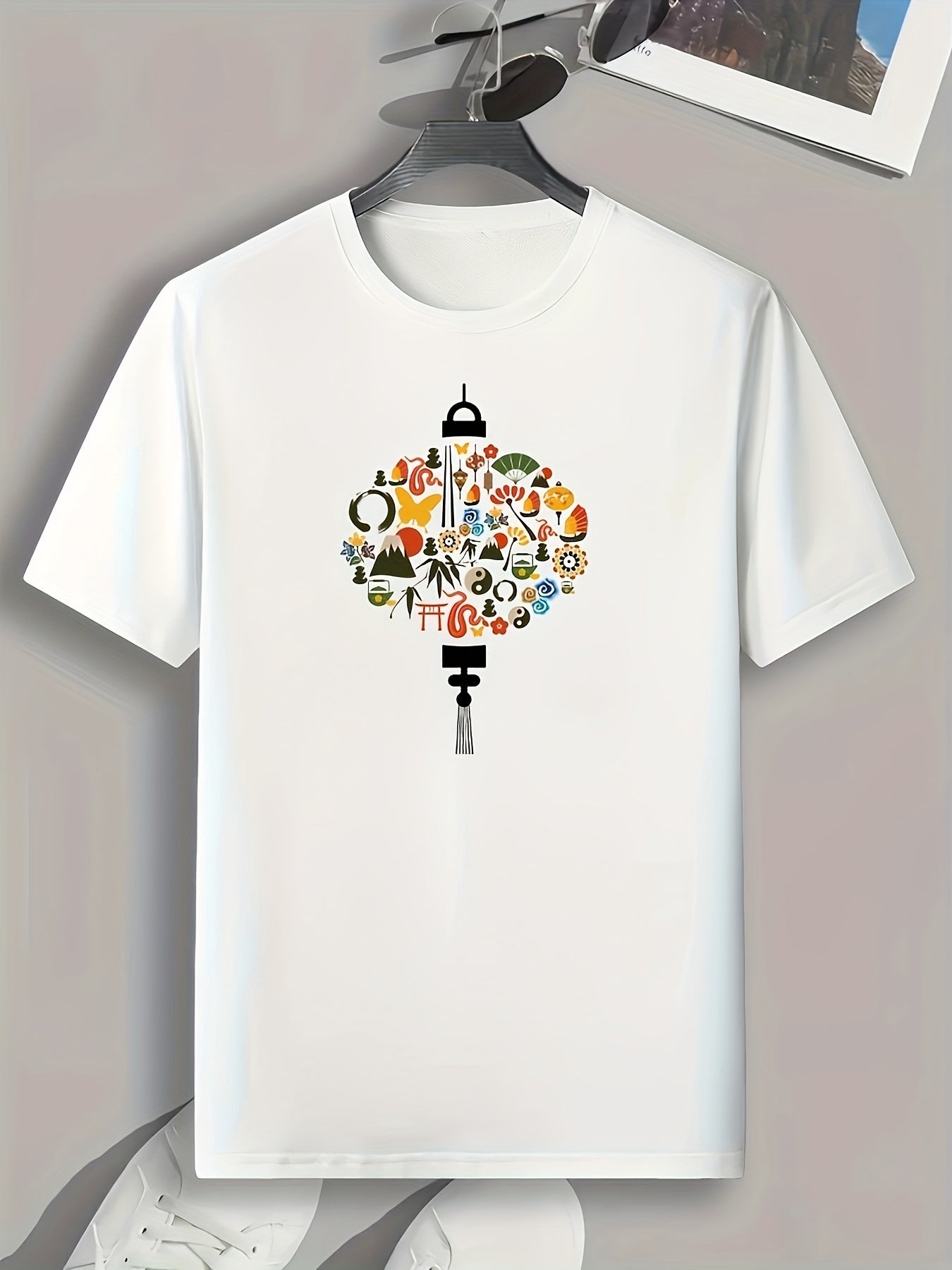 Lantern Pattern Print Men's Sports T-shirt Outdoor Fitness Tee Gift For Men