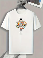Lantern Pattern Print Men's Sports T-shirt Outdoor Fitness Tee Gift For Men