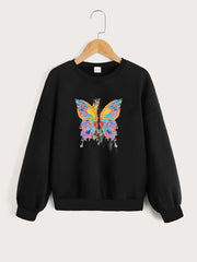 Girls' Smile Letter Print Pullovers Crew Neck Sweatshirt