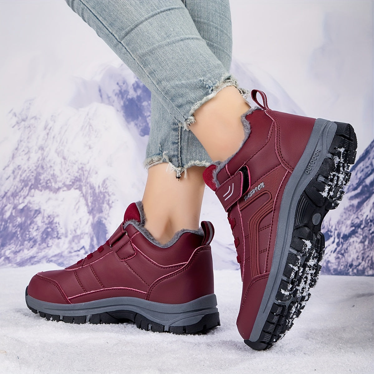 Warm Snow Boots Faux Fur Lined Waterproof Slip On Hiking Boots