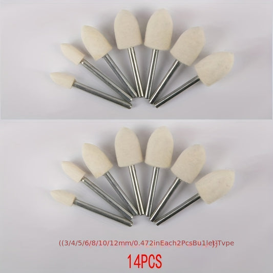 14pcs Polishing Buffing Wheels Set Wool Felt Mounted Mandrel Grinding Bits