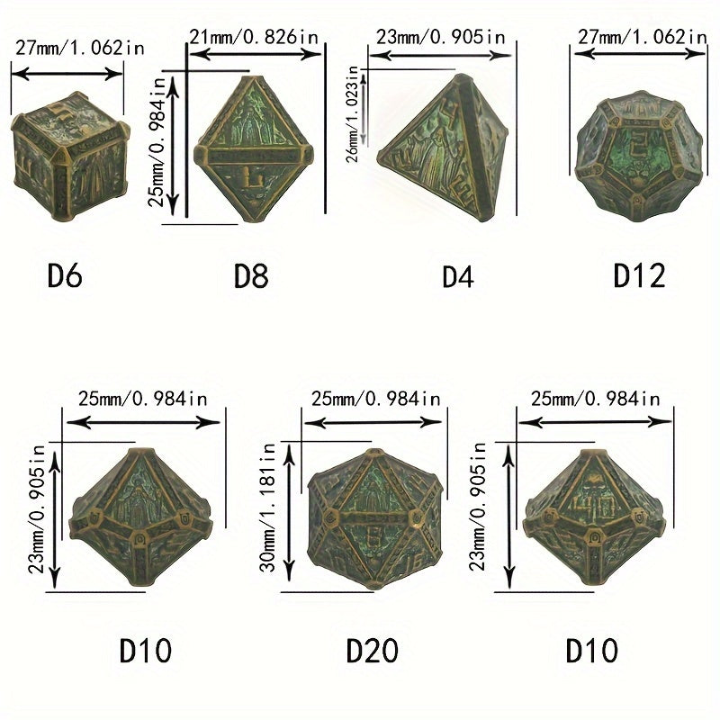 7pcs Metal Wizard Polyhedral Dices Set for RPG Board Game