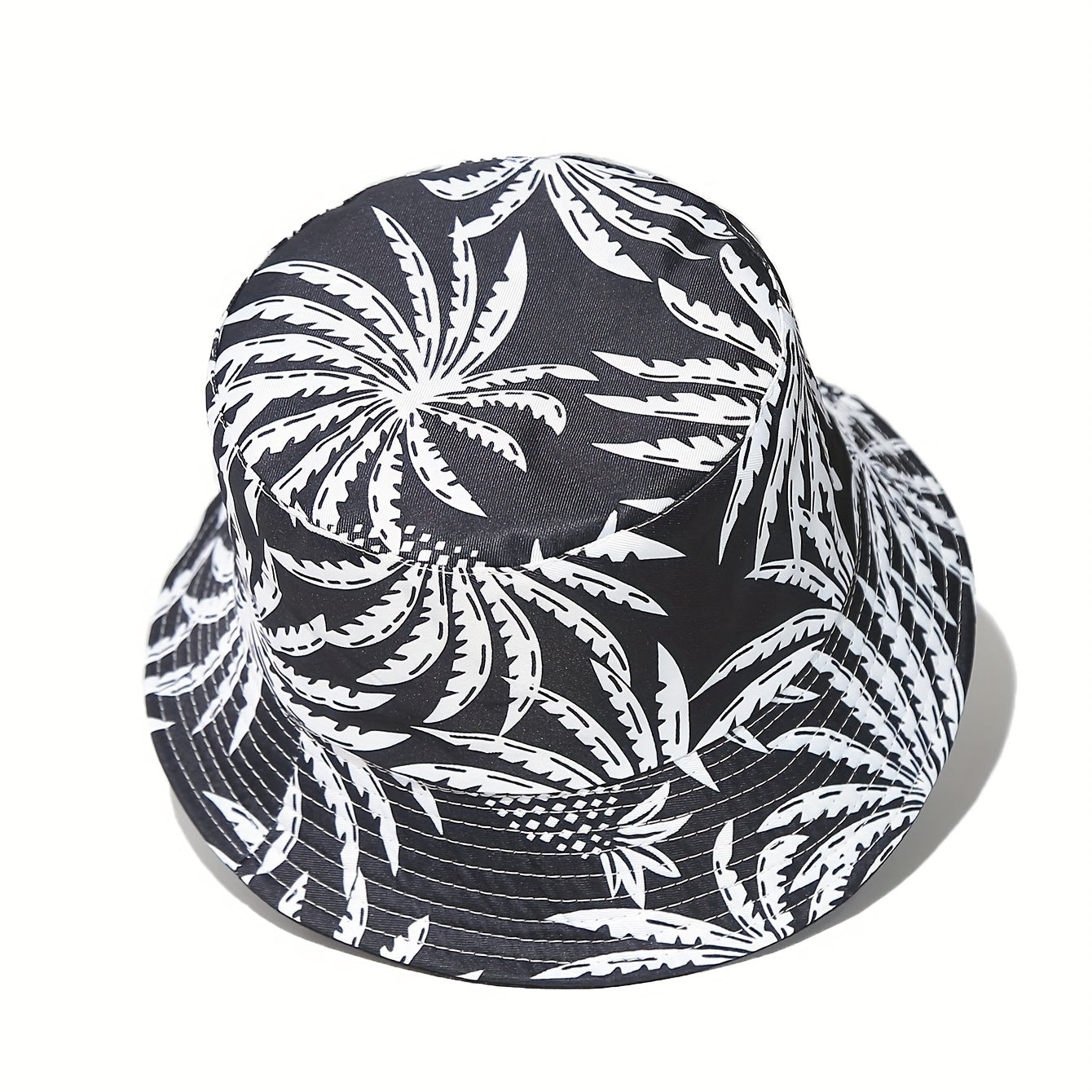 Unisex Sunshade Bucket Hat Black/Leaf Pattern Outdoor Travel