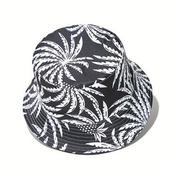 Unisex Sunshade Bucket Hat Black/Leaf Pattern Outdoor Travel