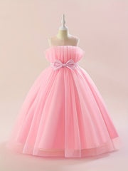 Girls Solid Dress Summer Children's Clothing Party Princess Long Tulle Kids Lace