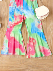 Toddler Girls Tie Dye Cami Romper Jumpsuit Splicing Flared Casual Vacation Party