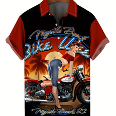 Men's Retro Print Camp Collar Bowling Shirt