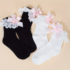 Lace Trim Bow Socks Sweet & Lolita All match Socks Women's Stockings