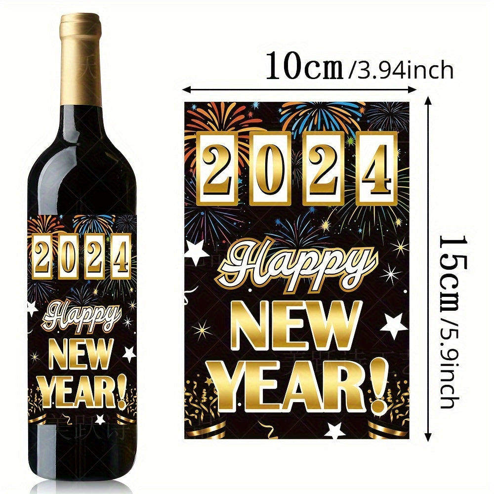 8pcs Happy New Year Wine Bottle Stickers Self-adhesive Party Decoration