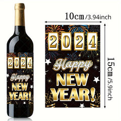 8pcs Happy New Year Wine Bottle Stickers Self-adhesive Party Decoration