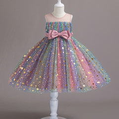 Kid Girls Rainbow Sequin Star Tutu Dress Sleeveless