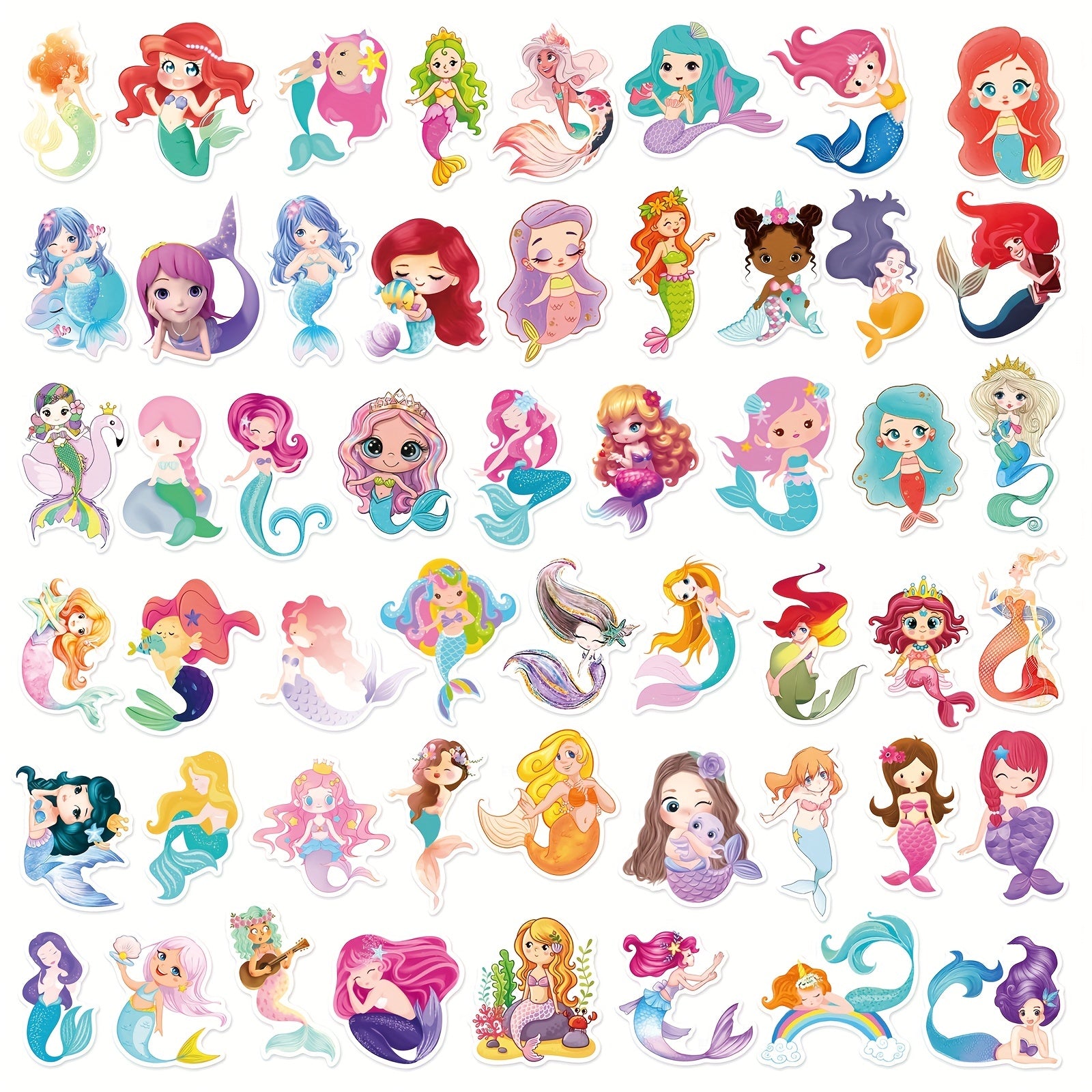 50pcs Mermaid Graffiti Stickers for Party Decor Bikes Bottles & More
