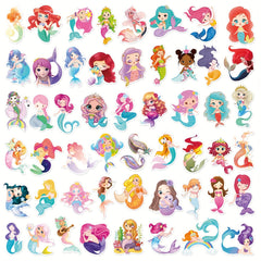 50pcs Mermaid Graffiti Stickers for Party Decor Bikes Bottles & More