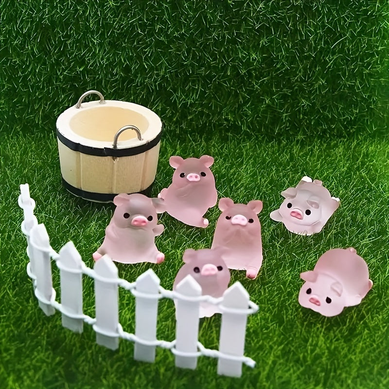 6pcs Glow Dark Mini Resin Piggy Piggy Mini Statue Micro Landscape
