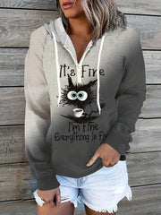Cat Print Zip Hoodie Long Sleeve Hoodie