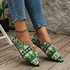 Women's Geometric Pattern Flat Shoes Point Toe Slip On Lightweight Shoes