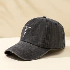 Faith Cross Print Baseball Cap Distressed Dad Hat Lightweight