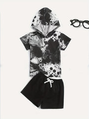 Boys Teen Graphic Print Hooded T shirt & Shorts Set for Summer