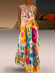 Casual Tank Dress Women's Plus Floral Print Maxi Tank Dress
