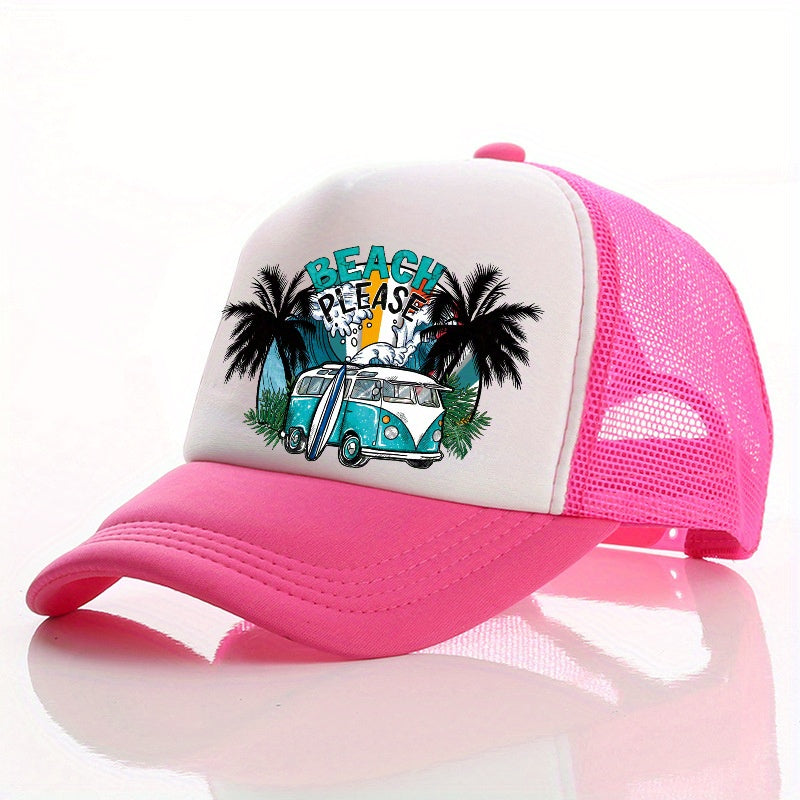 Summer Multicolor Beach Car Print Men's Peaked Cap
