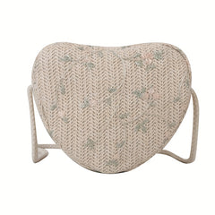 Casual Straw Woven Crossbody Bag Heart Shaped Flower Crossbody Bag