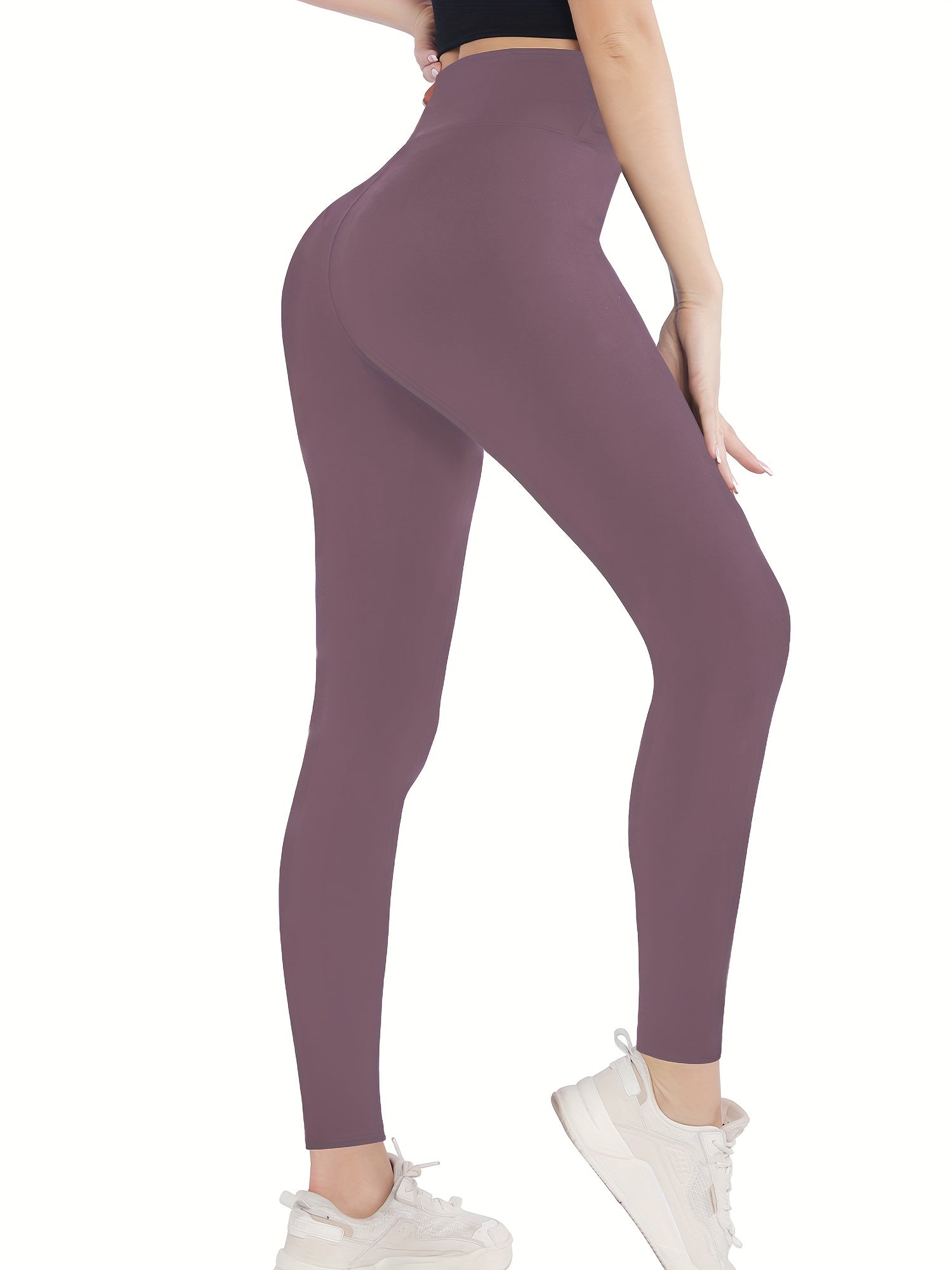 Solid High Waist Stretch Leggings, Women's Clothing