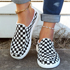 Women's Checkerboard Canvas Slip-On Loafers Flat Mules