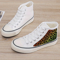 Leopard Print Plush Lined Chunky Canvas Sneakers