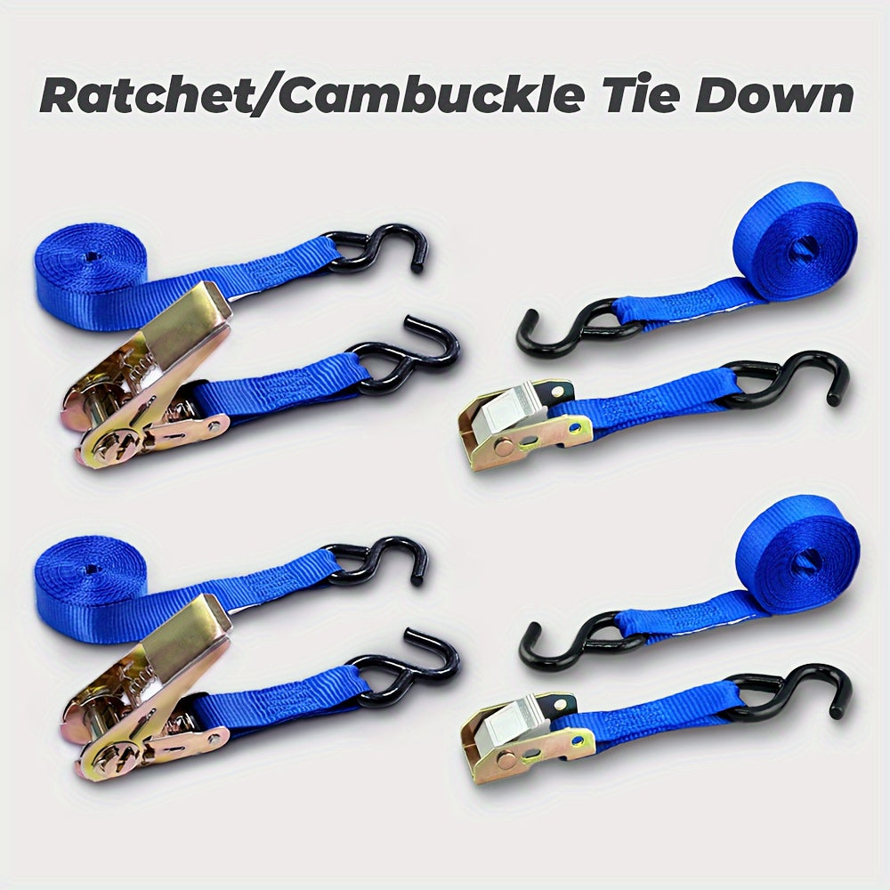 4pcs Ratchet Cambuckle Tie Down Straps Coated S Hooks Heavy Duty Lashing Straps