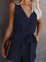 Bow Tie Jumpsuit V Neck Sleeveless Short Length Women's Clothing