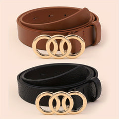 Triple Ring Buckle Belt for Women Casual Jeans Pants Decorative Dress Girdle Set